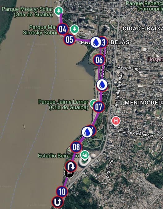 Mapa do percurso de 10km da POA Ladies Run 2026